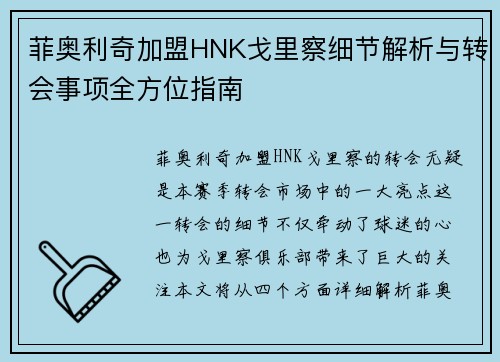 菲奥利奇加盟HNK戈里察细节解析与转会事项全方位指南